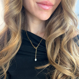 Perle Paperclip Halskæde - 18K Guldbelagt