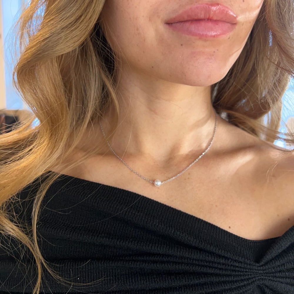 Enkel Perle Halskæde - Sølvfarvet