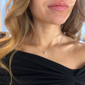 Enkel Perle Halskæde - Sølvfarvet