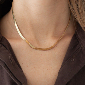 Flad Slange Halskæde - 18K Guldbelagt
