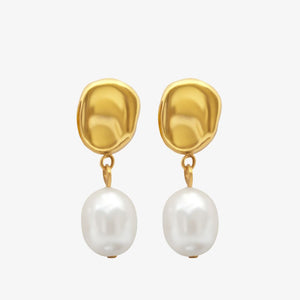Hamret Perle Øreringe - 18K Guldbelagt