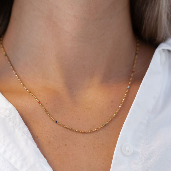 Color Dot Halskæde - 18K Guldbelagt