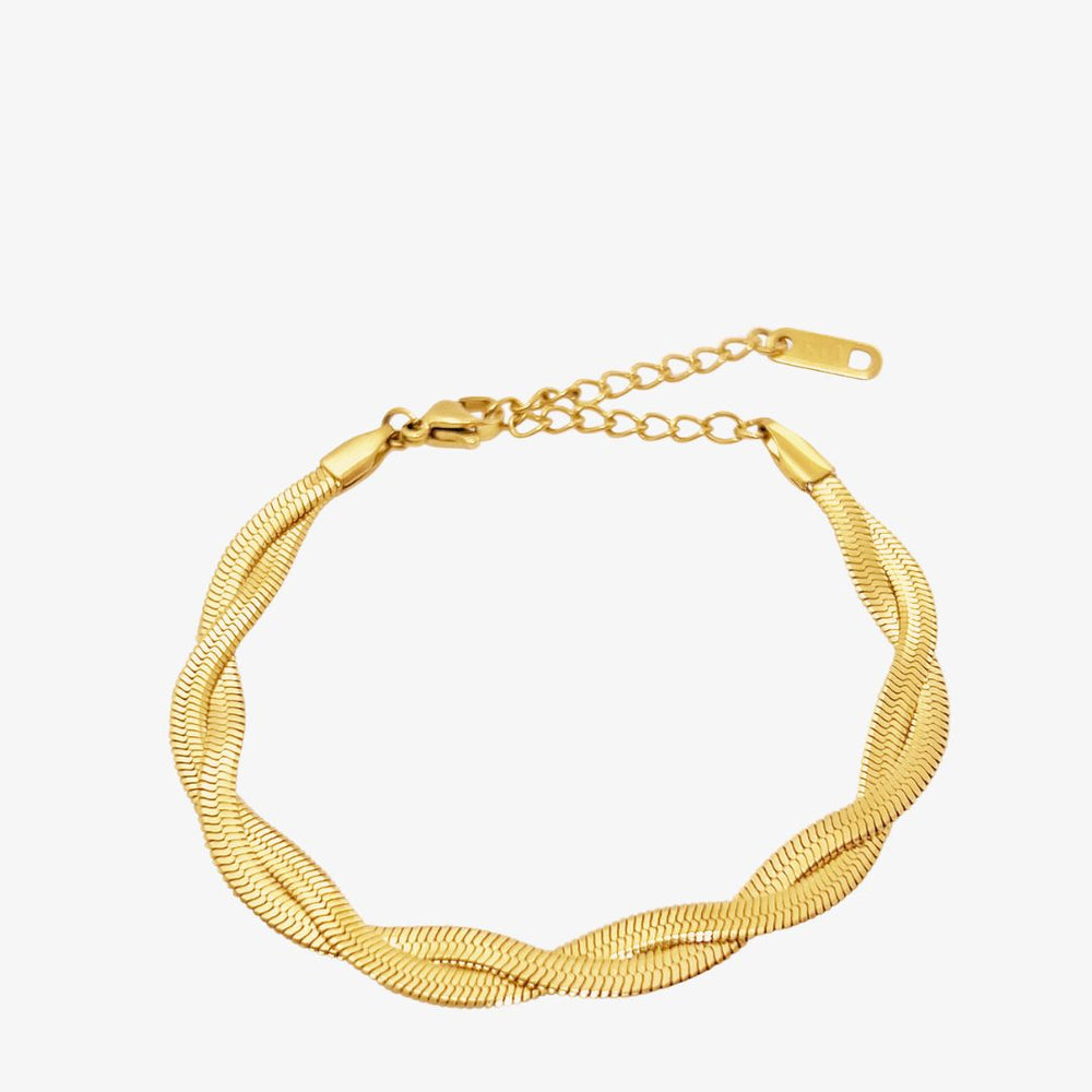 Flad Twist Slange Armbånd i 18K guldbelagt rustfrit stål.
