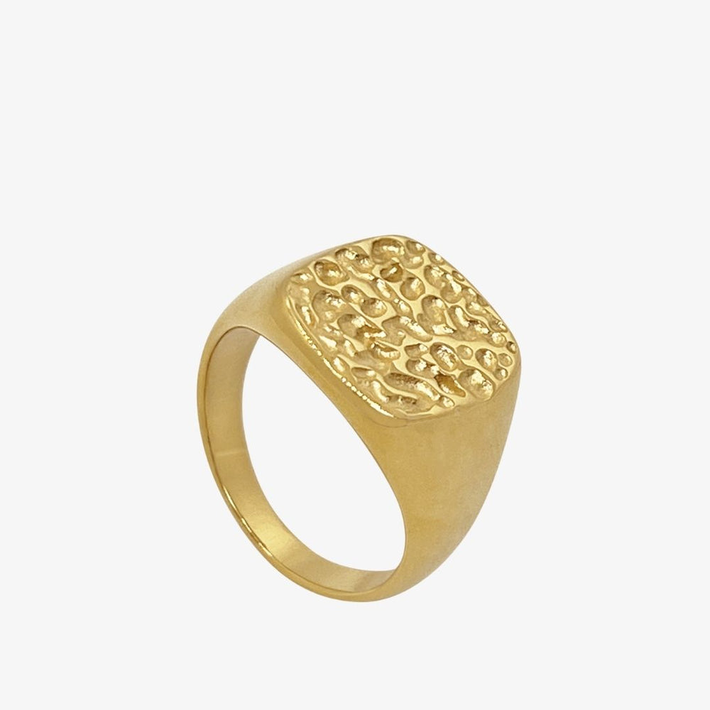 Hamret Ring i 18K guldbelagt rustfrit stål.