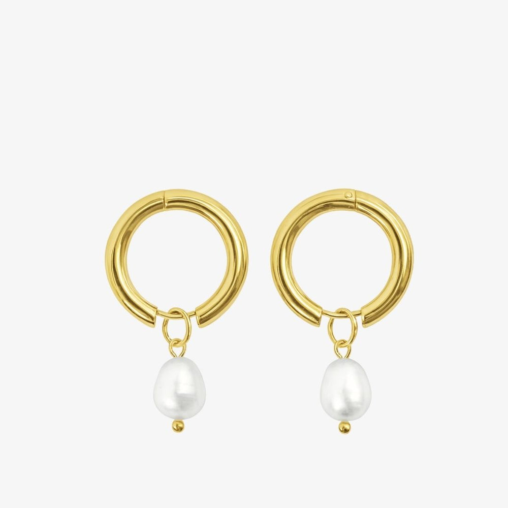 Chunky Perle Hoops Øreringe - 18K Guldbelagt